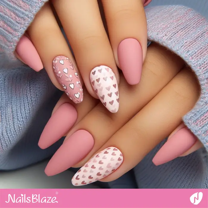 Heart Pattern Nail Design for February 14 | Valentine Nails - NB2149